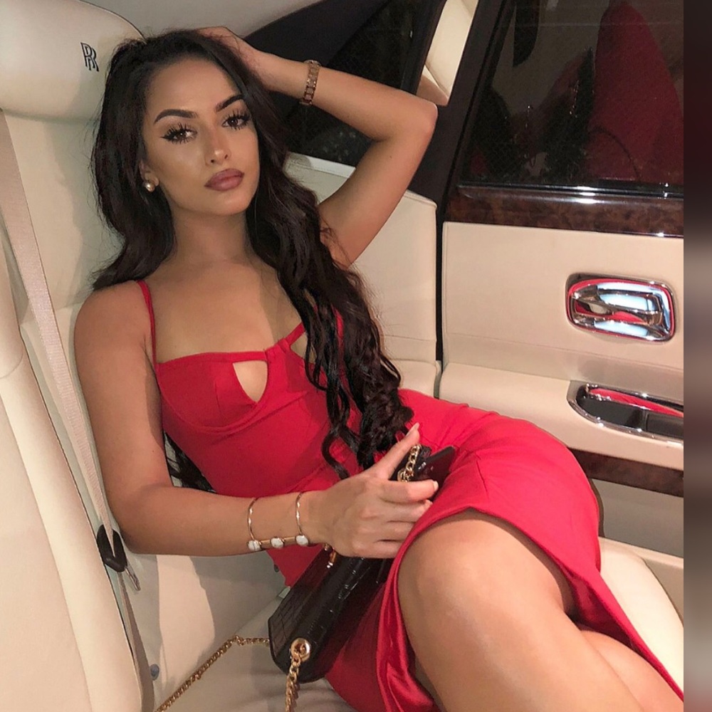 House of CB Red Satin Midi Dress